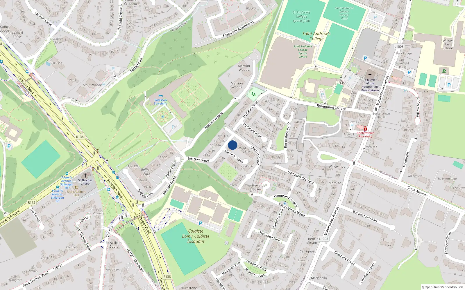 Overhead map showing the location of Apt 23 Merrion Woods, Stillorgan, 23 Merrion Grove, Dublin
