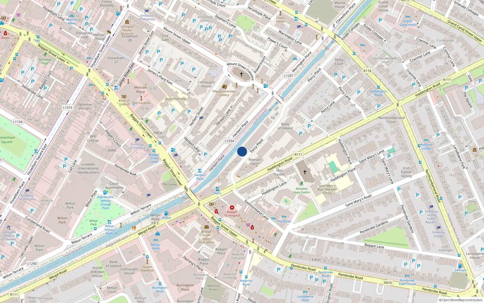 Overhead map showing the location of Apt 24, 34 Percy Place, Ballsbridge Dublin 4