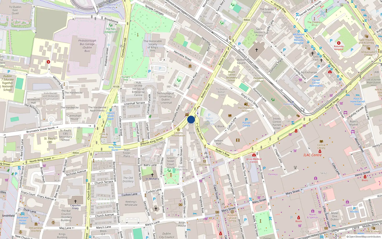 Overhead map showing the location of Apt 24 Henrietta Hall, 1a Bolton Street, Dublin 1