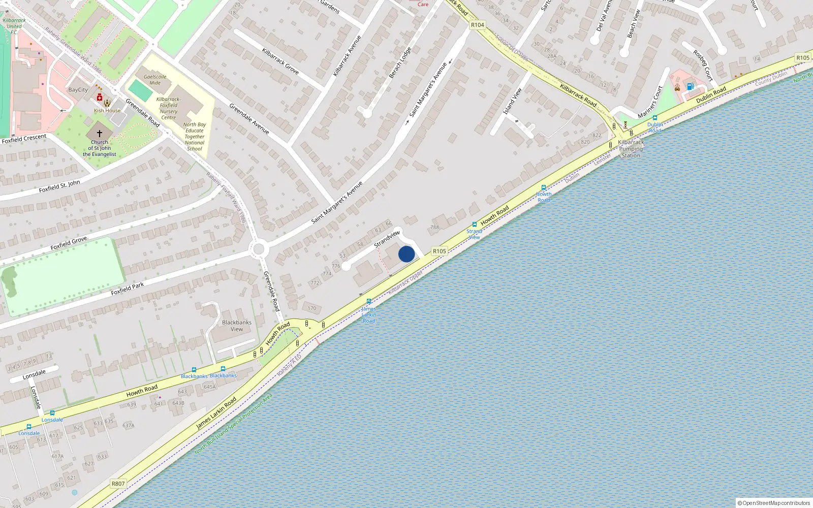Overhead map showing the location of Apt 24 Strand View, Howth Road, Dublin 5