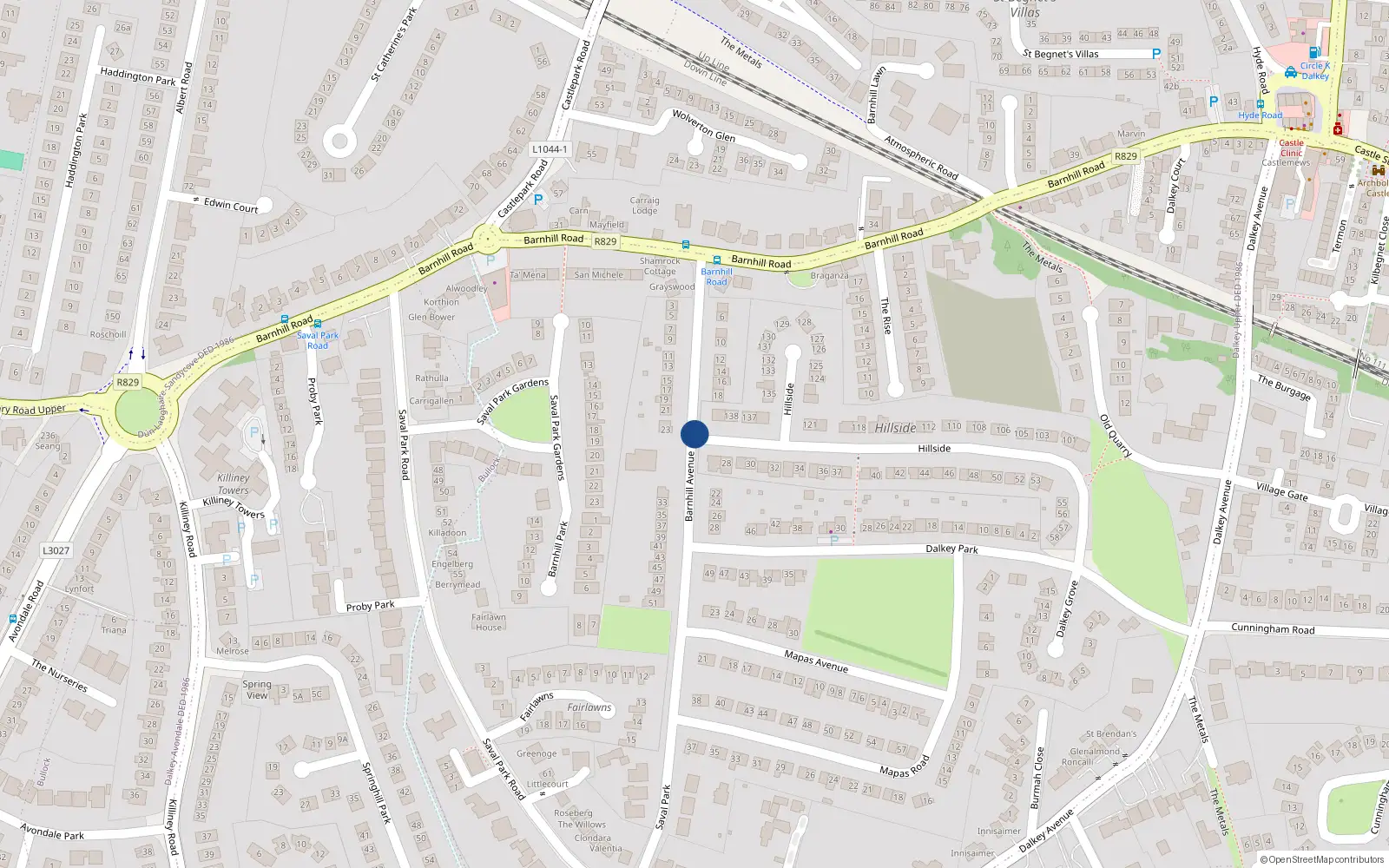 Overhead map showing the location of Apt. 25 Barnhill Place, 25 Barnhill Avenue, Dalkey