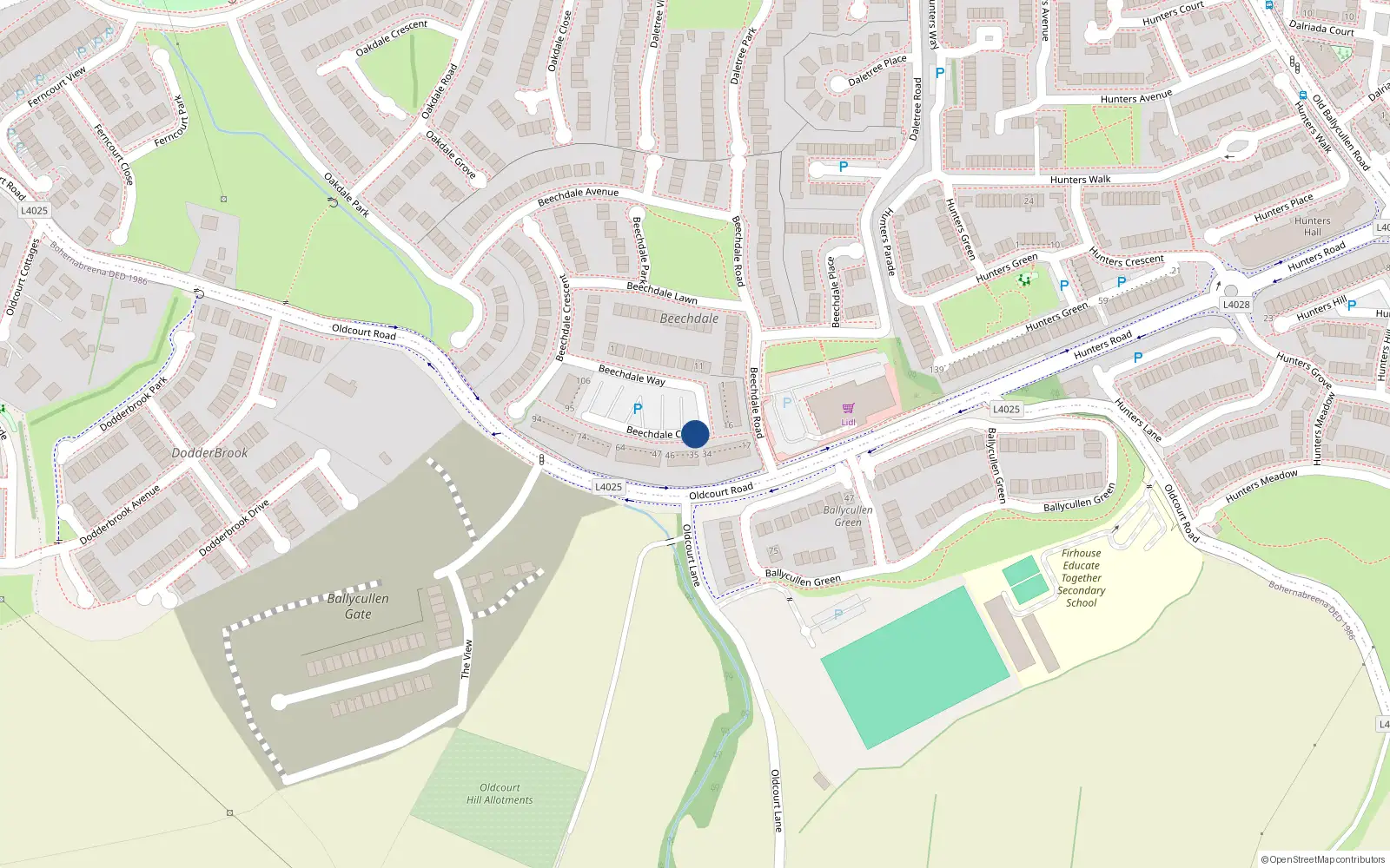 Overhead map showing the location of Apt 25 Beechdale Court, Ballycullen, 25 Beechdale Court, Dublin