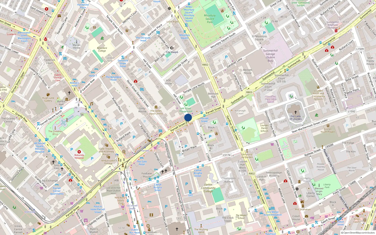 Overhead map showing the location of Apt 26 the Courtyard, 48 Hill Street, Dublin 1