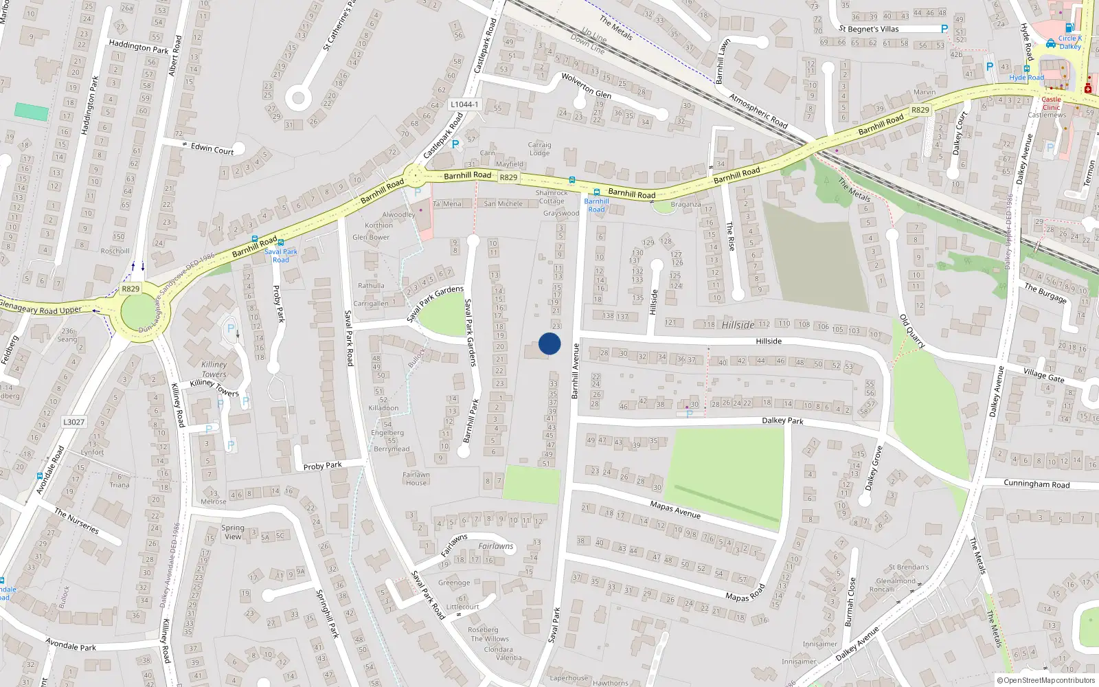 Overhead map showing the location of Apt 27 Barnhill Place, 27 Barnhill Avenue, Dalkey