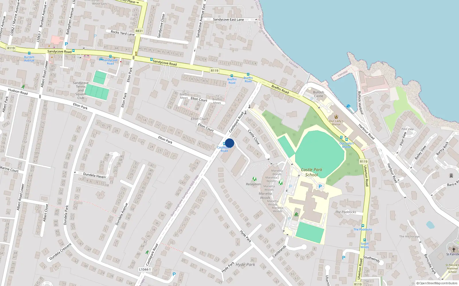 Overhead map showing the location of Apt 27 Castlepark Residence, 27 Castle Park Road, Dalkey