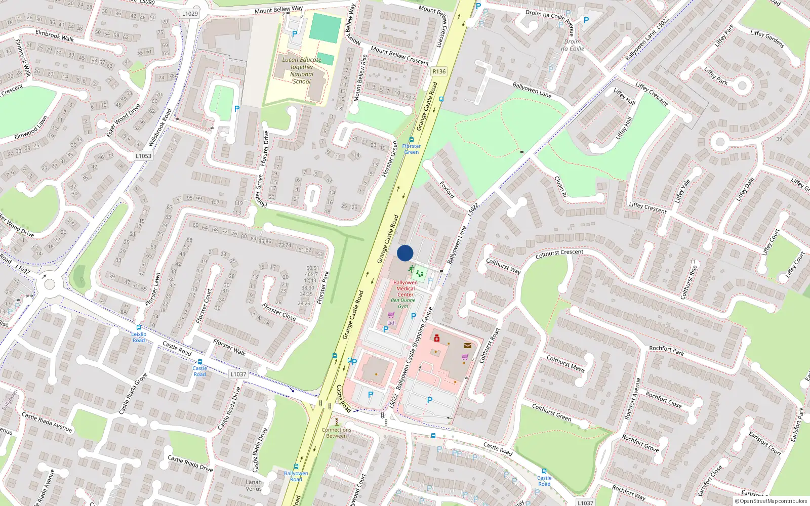 Overhead map showing the location of Apt 27 Foxrord Court, Lucan, Co. Dublin