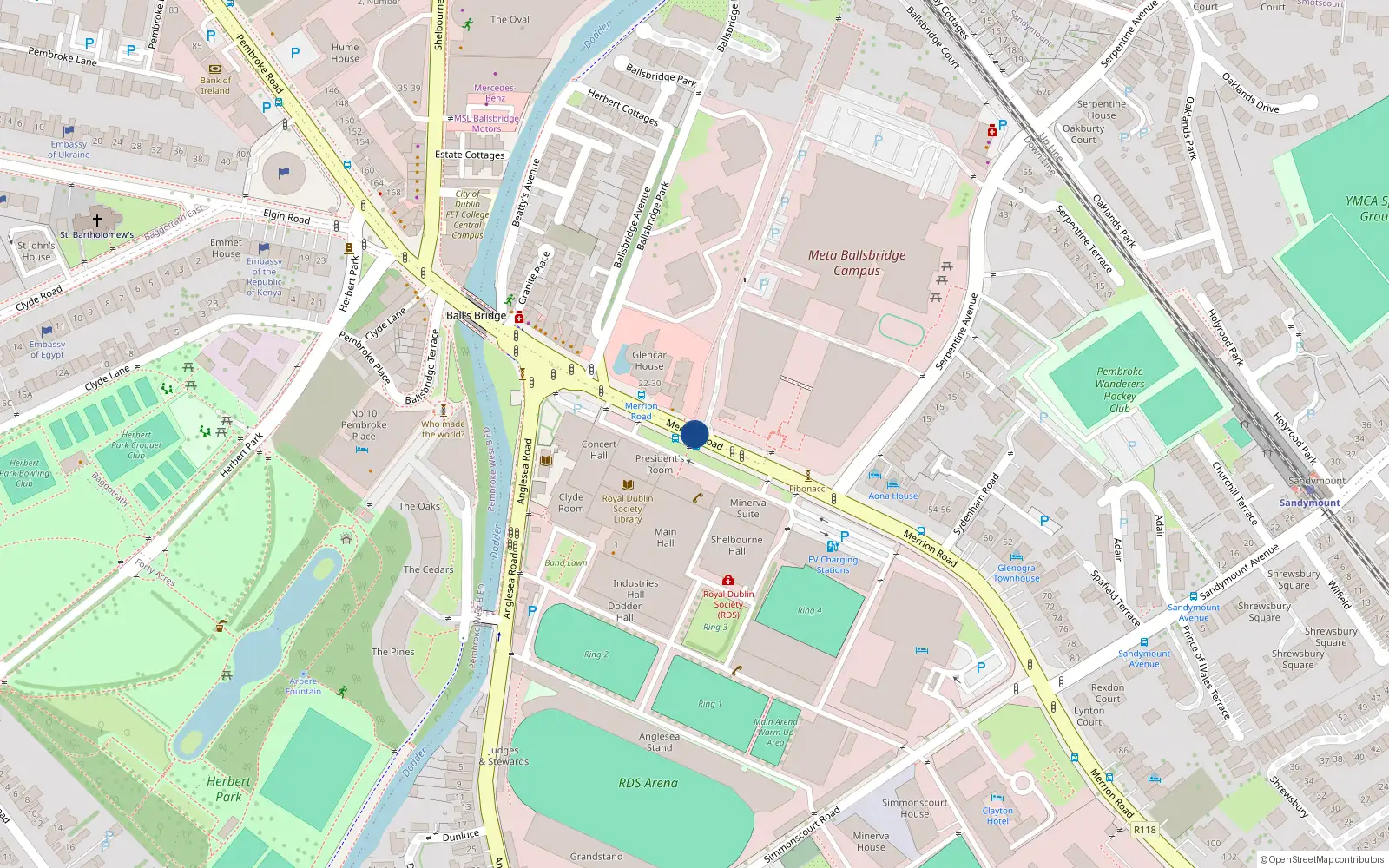 Overhead map showing the location of Apt 27 the Gardens at Elmpark Green, Merrion Road, Ballsbridge