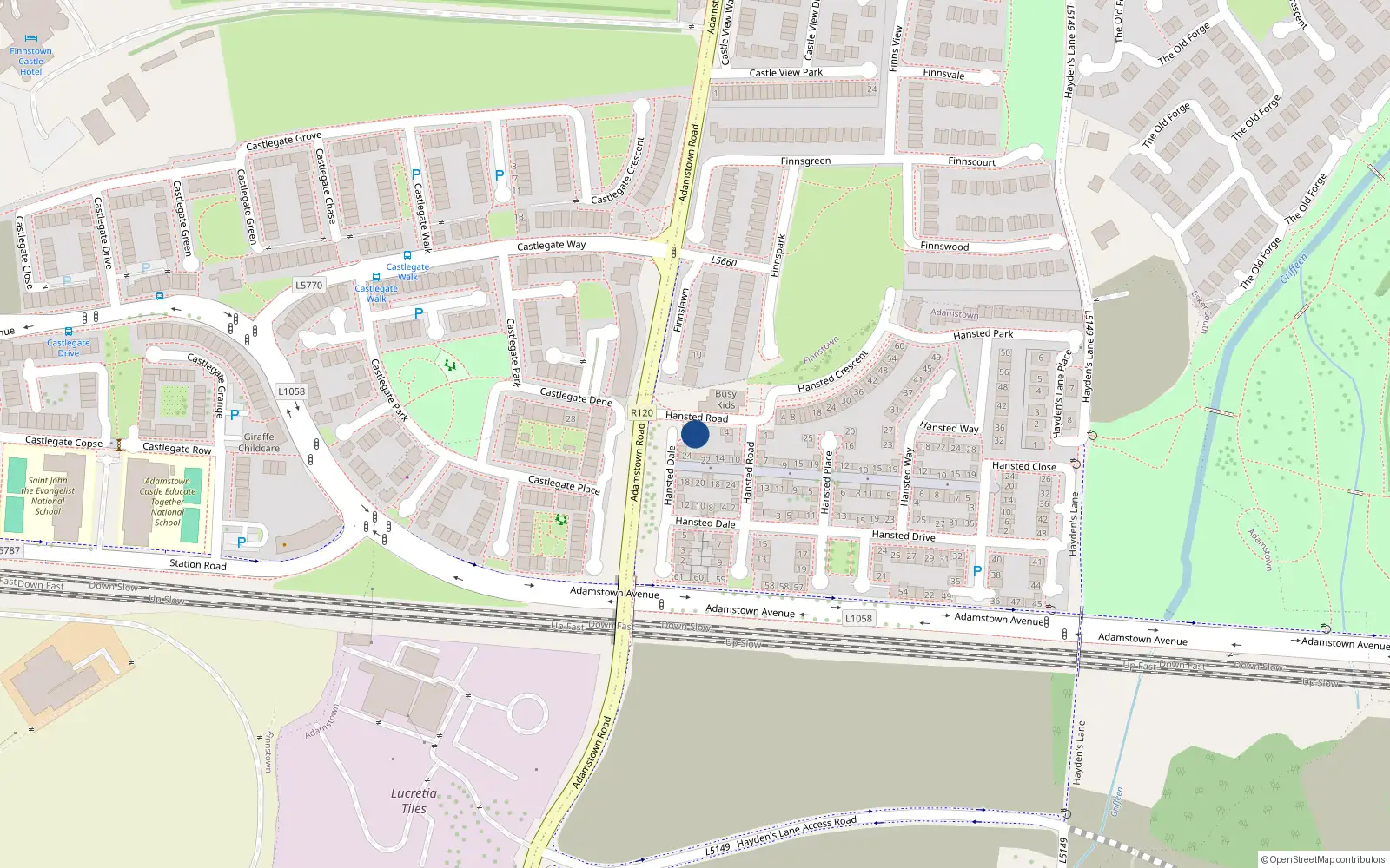 Overhead map showing the location of Apt 28 Hansted Dale, Lucan, 28 Hansted Dale, Lucan
