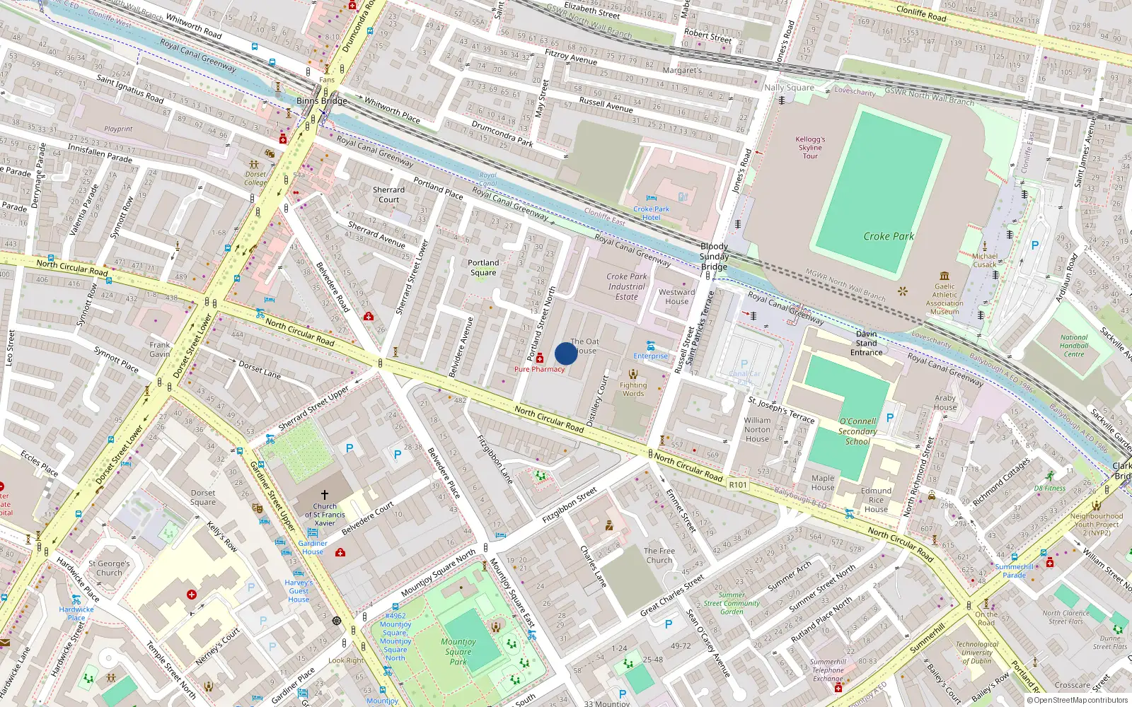 Overhead map showing the location of Apt 28, The Wheat Barn, Bakers Yard Dublin 1