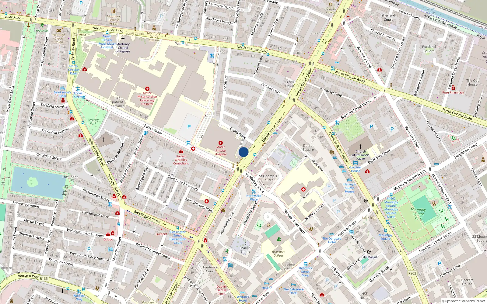 Overhead map showing the location of Apt 3, 110 Dorset Street Lower, Dublin 1