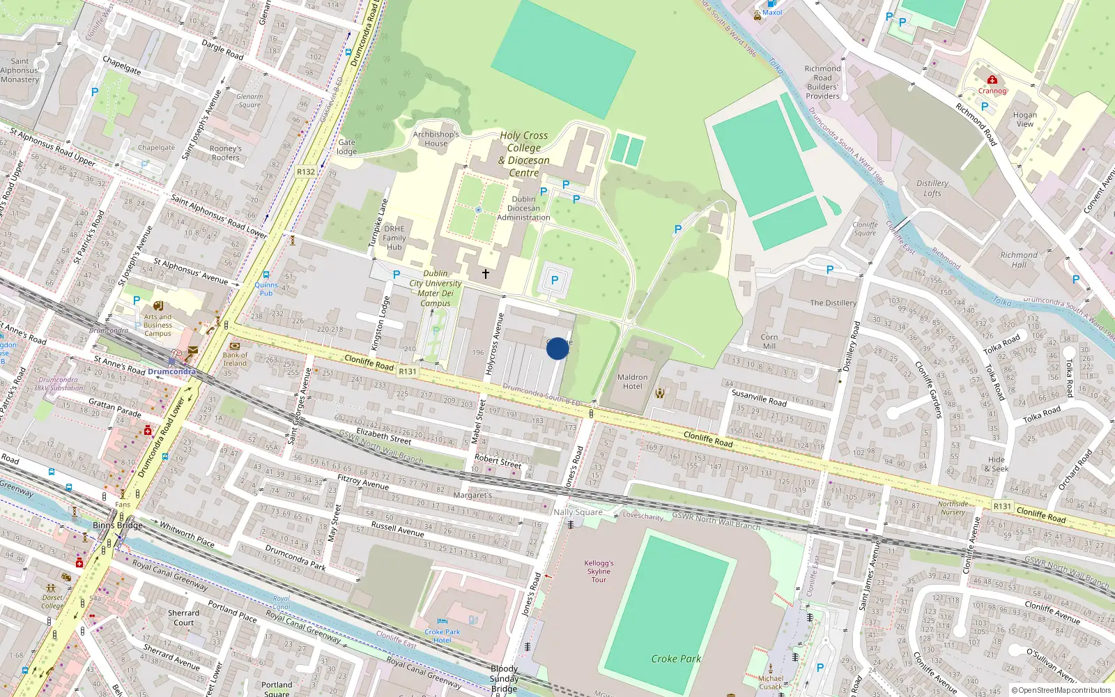 Overhead map showing the location of Apt 3, 182 Clonliffe Road, Dublin 3