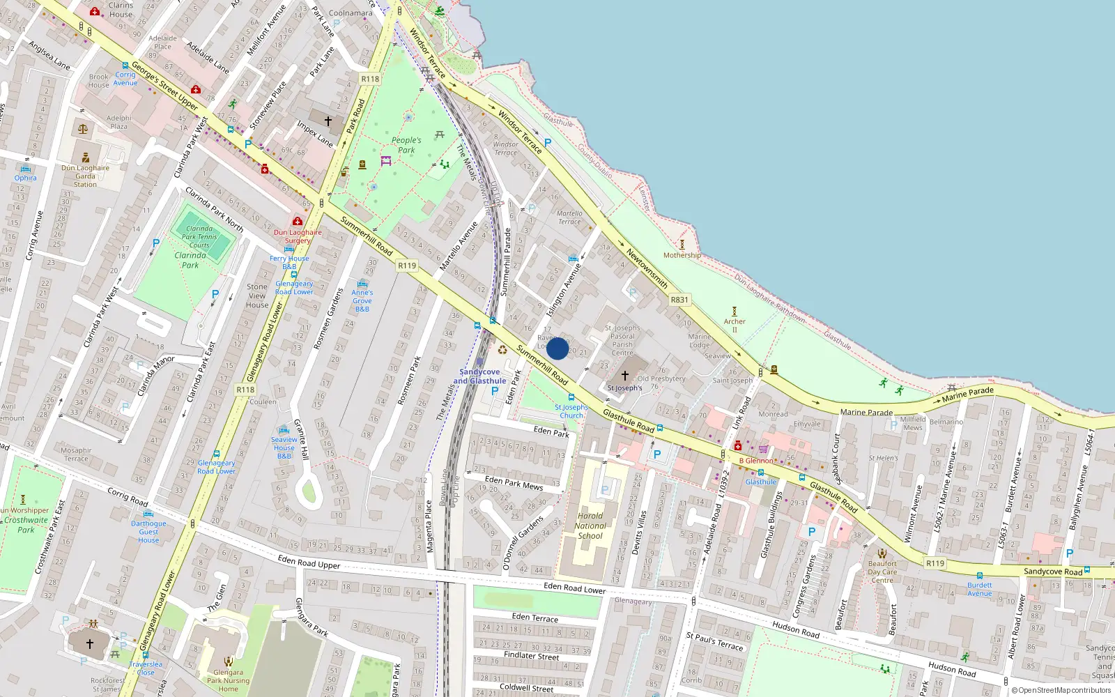 Overhead map showing the location of Apt 3, 19 Summerhill Road, Dun Laoghaire