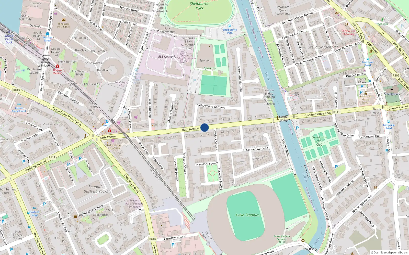 Overhead map showing the location of Apt 3, 3-5 Bath Avenue, Dublin 4