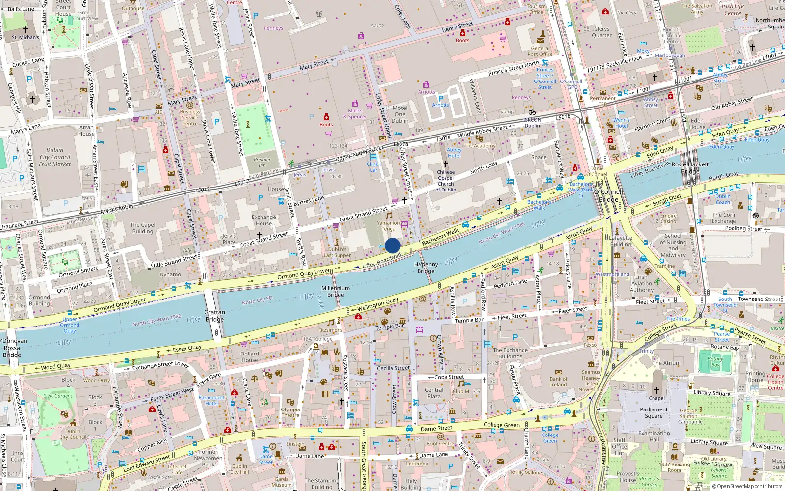 Overhead map showing the location of Apt 3, 38 Ormond Quay Lower, Dublin 1