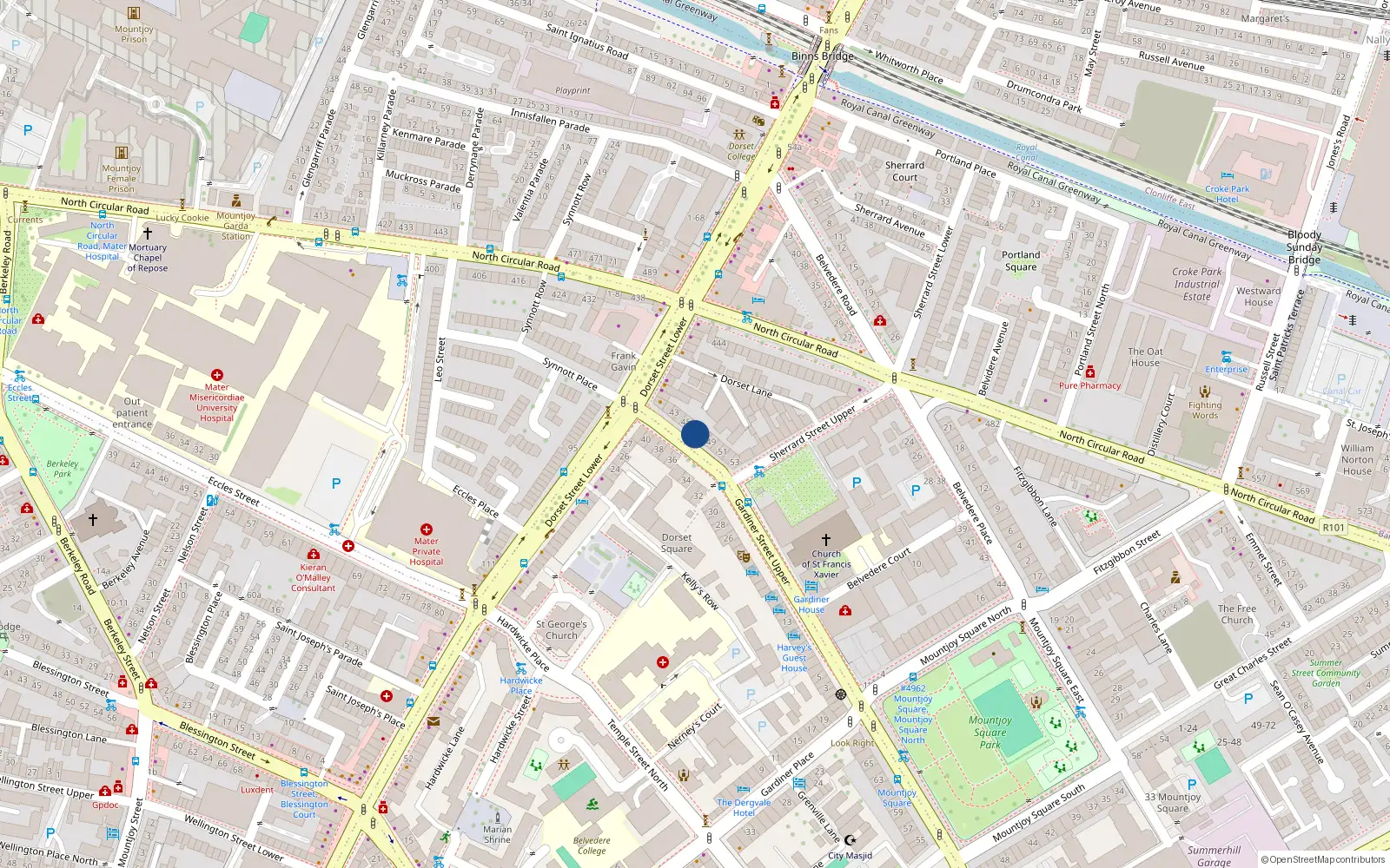 Overhead map showing the location of Apt 3, 47 Gardiner St Upper, Dublin