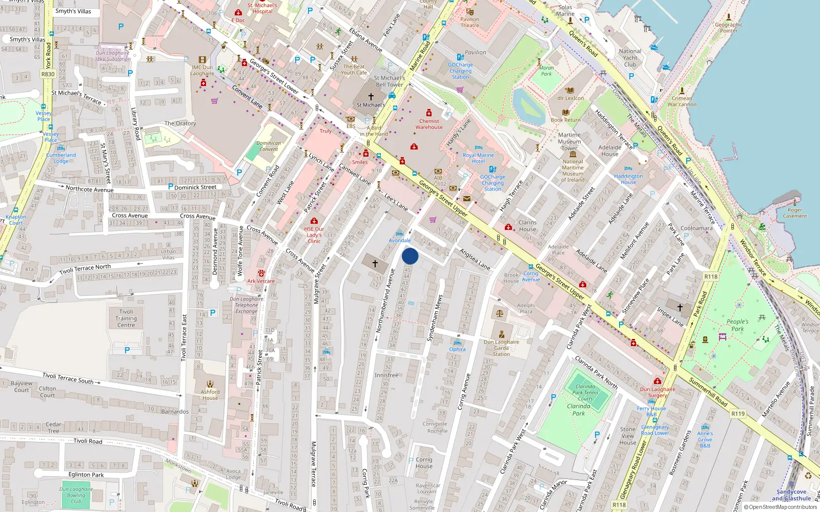 Overhead map showing the location of Apt 3, 47 Northumberland Avenue, Dun Laoghaire