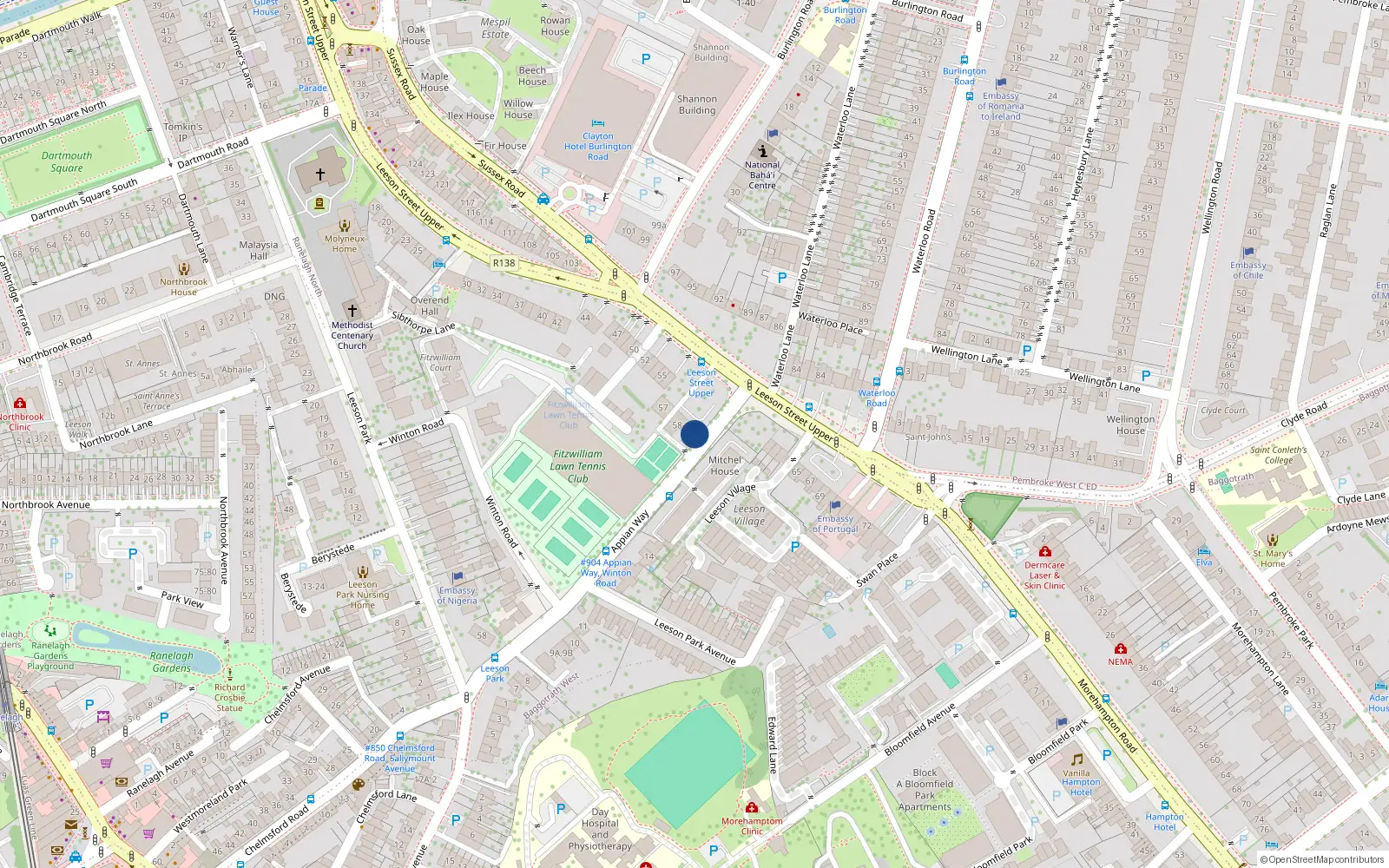 Overhead map showing the location of Apt 3, 59 Leeson Street Upper, Dublin 4