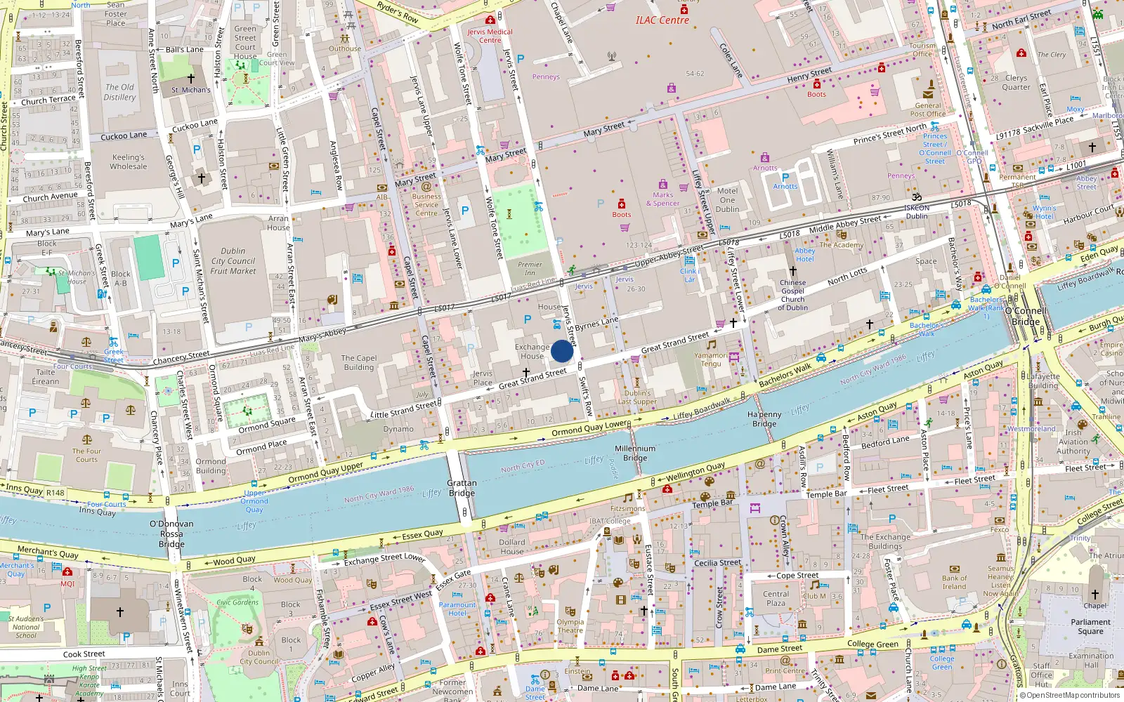 Overhead map showing the location of Apt 3, 68 Jervis Street, Dublin 1