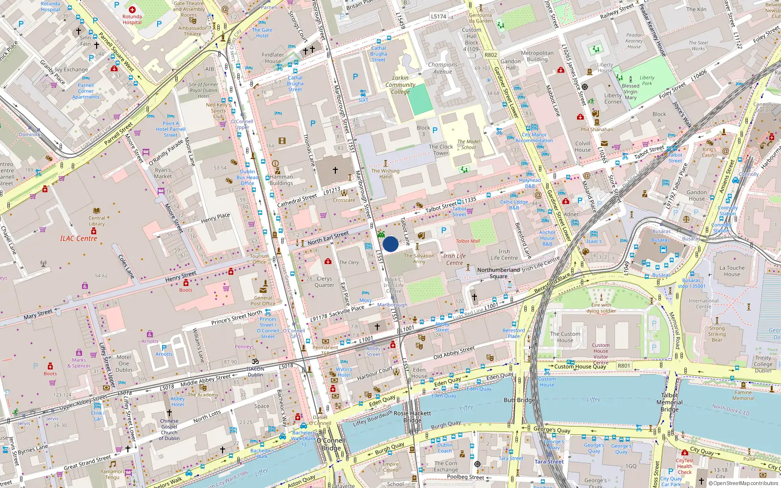 Overhead map showing the location of Apt 3 - 78 Marlborough Street, Dublin 1, 1a Marlborough Place, Dublin 1