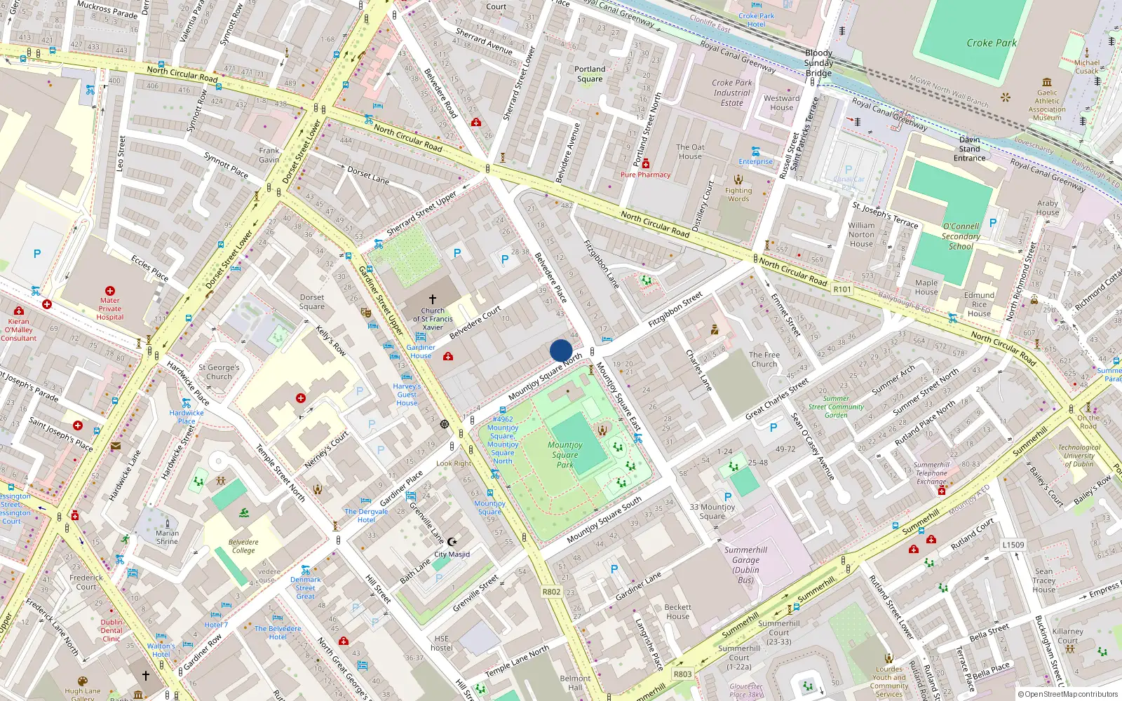 Overhead map showing the location of Apt 3, 8 Mountjoy Square, Dublin 1