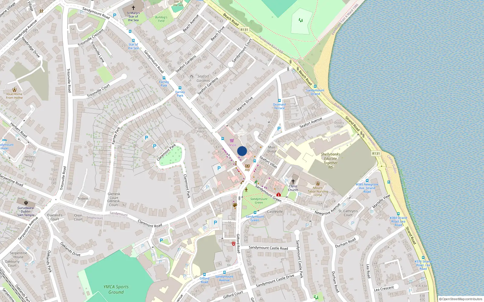 Overhead map showing the location of Apt 3 88 Sandymount Road, 88 Sandymount Road, Sandymount