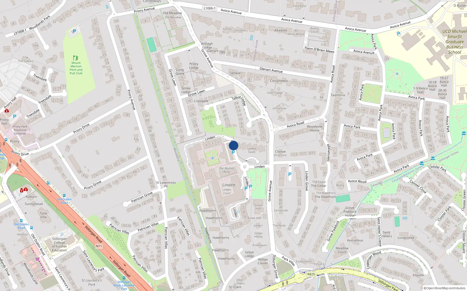 Overhead map showing the location of Apt 3, 9 Linden Square, Blackrock