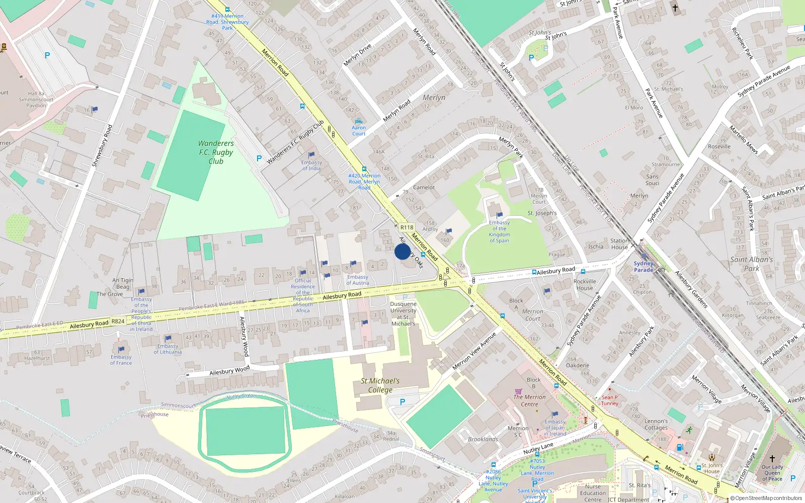 Overhead map showing the location of Apt 3, Ailesbury Oaks, Ailesbury Road Dublin 4
