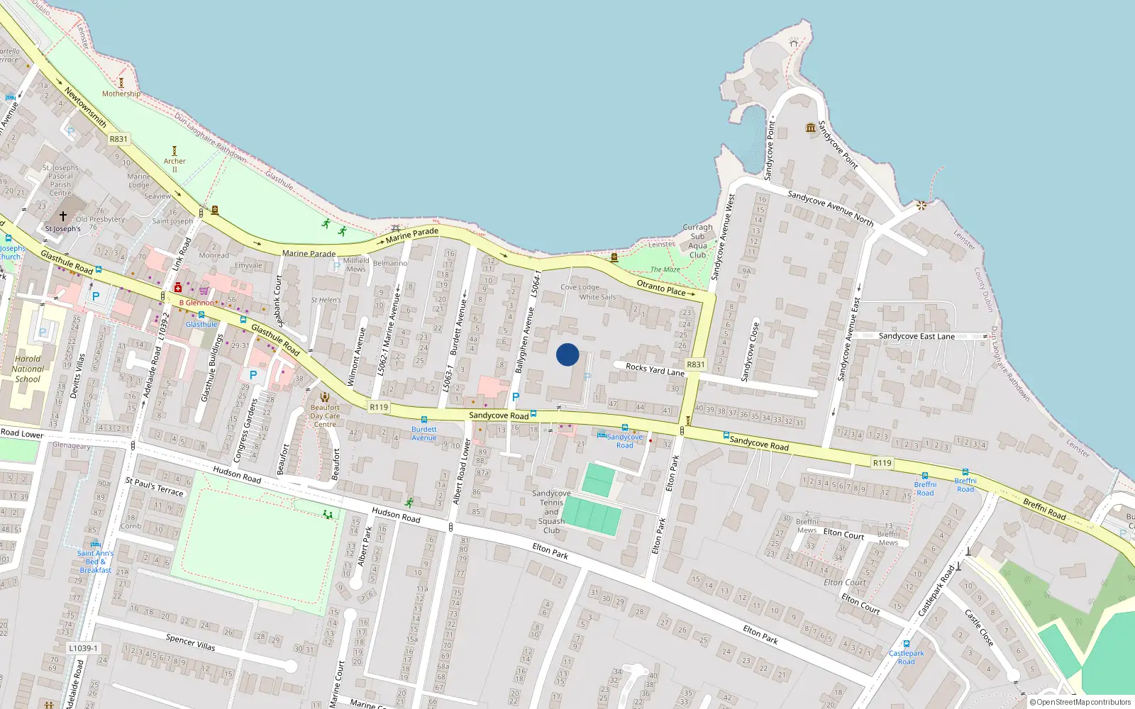 Overhead map showing the location of Apt 3 Ballygihen House, Sandycove Road, Sandycove