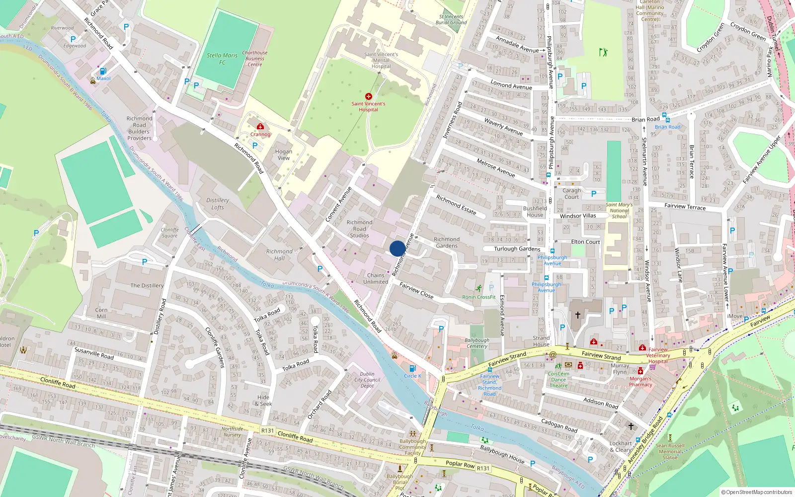 Overhead map showing the location of Apt 3, Chamberlain Court, 13 Richmond Avenue, Dublin 3