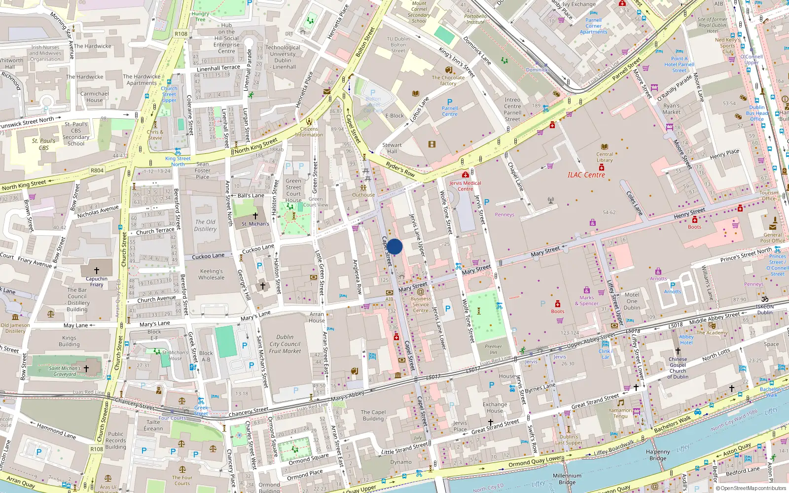 Overhead map showing the location of Apt 3, Chandler Court, 49-50 Capel St Dublin 1