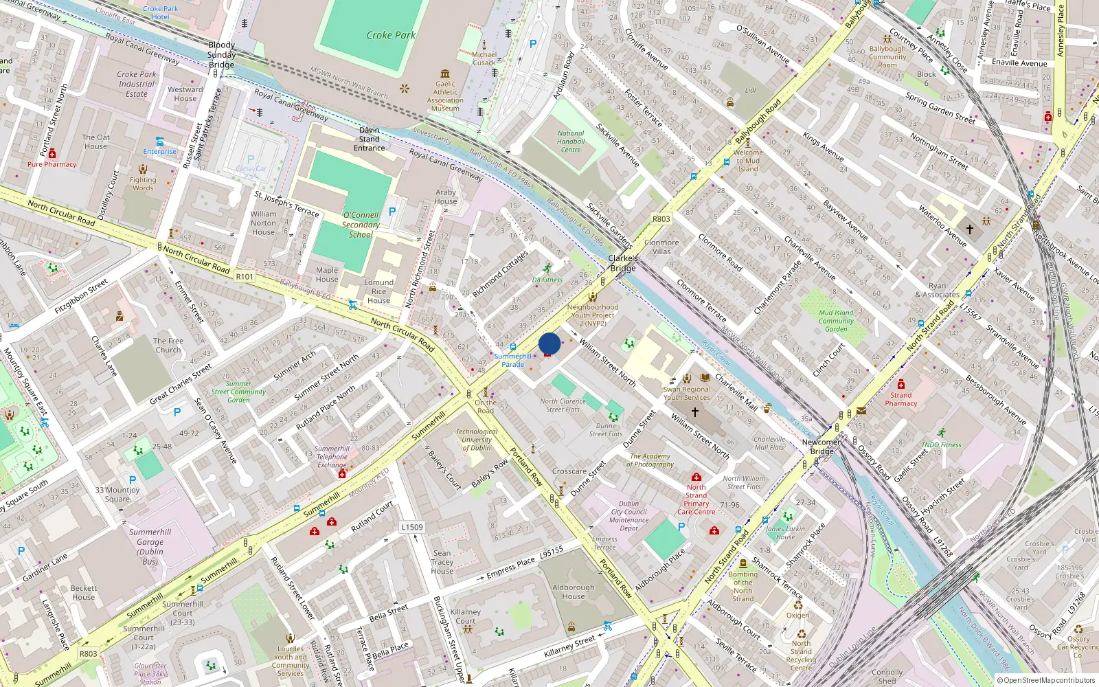 Overhead map showing the location of Apt 3, Duff House, 13-15 Summerhill Parade, 13-15 Summerhill Parade Dublin 1