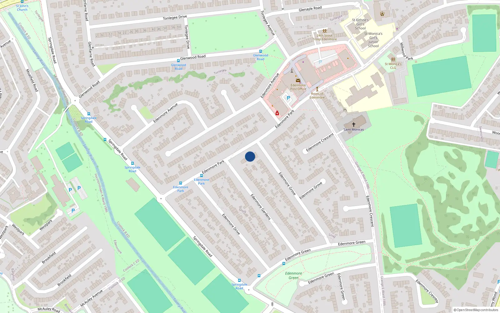 Overhead map showing the location of Apt 3 Edenmore House, 24 Edenmore Park, Raheny