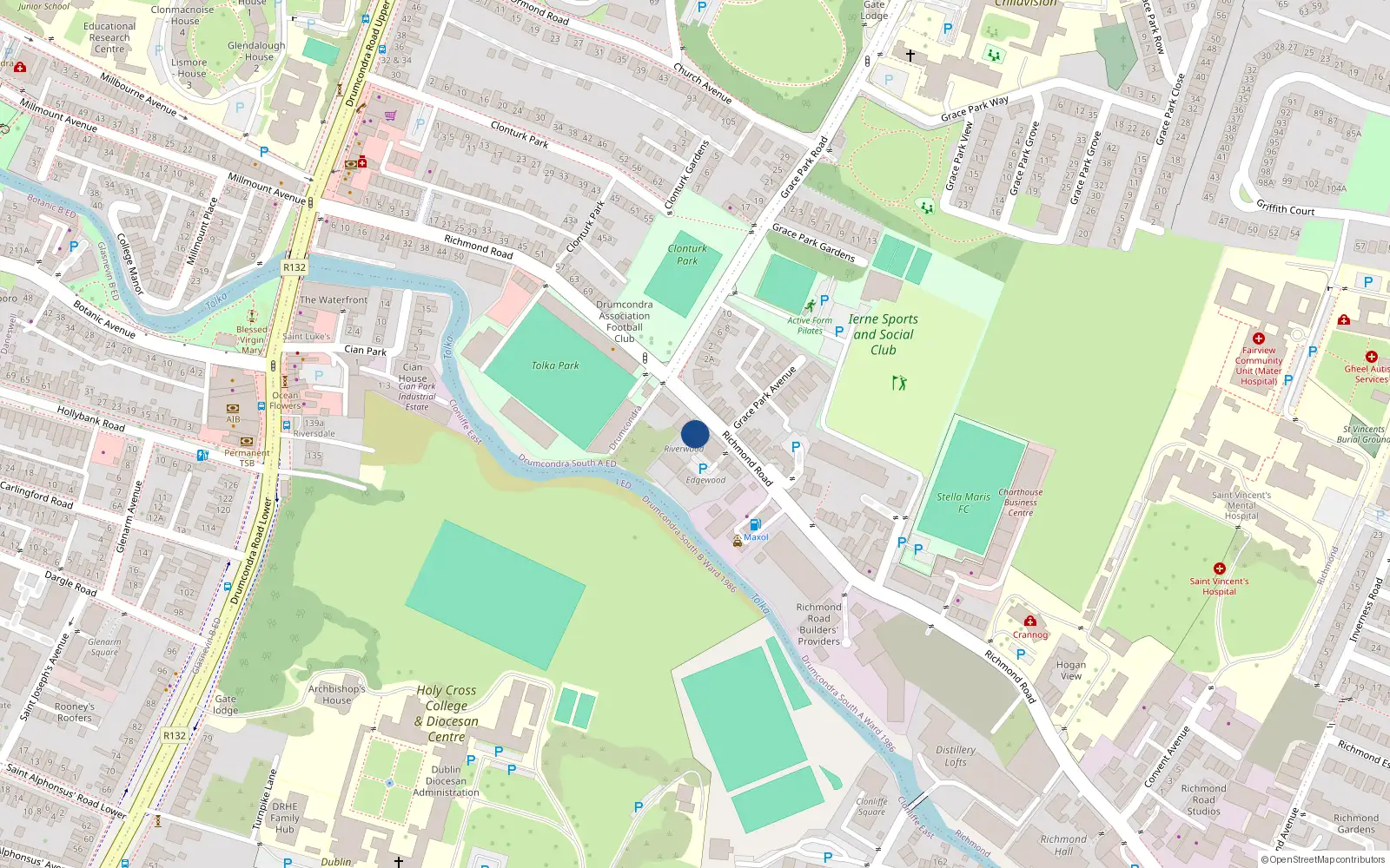 Overhead map showing the location of Apt 3, Riverwood, Richmond Road Dublin 3