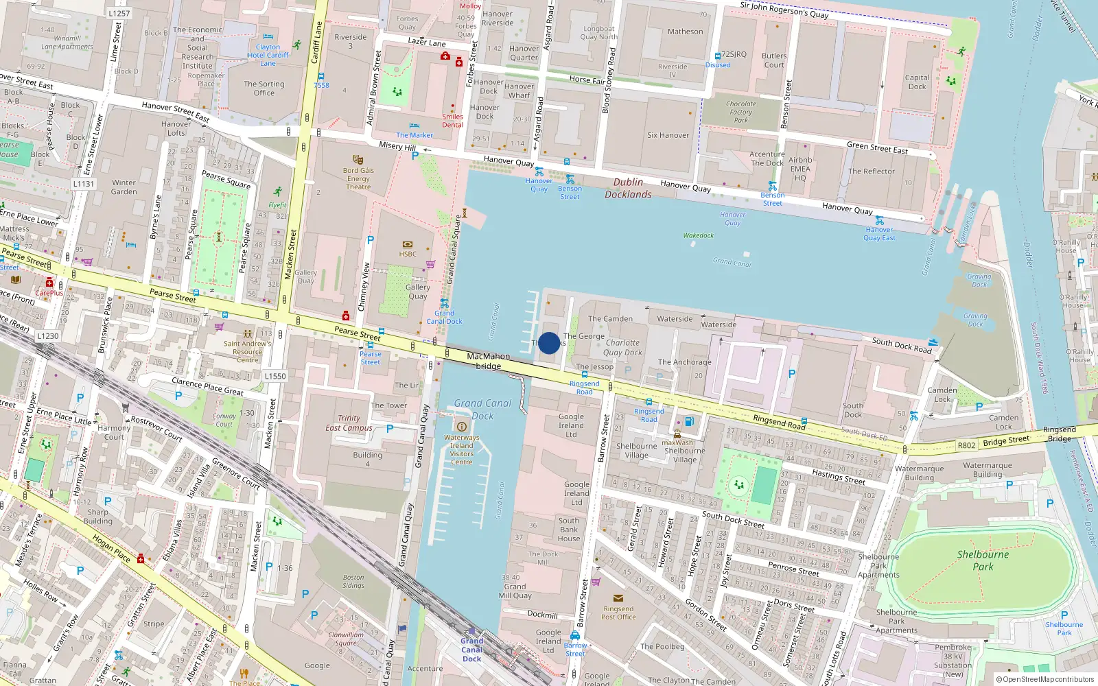 Overhead map showing the location of Apt 3, The Locks, Charlotte Quay Dock Dublin 4