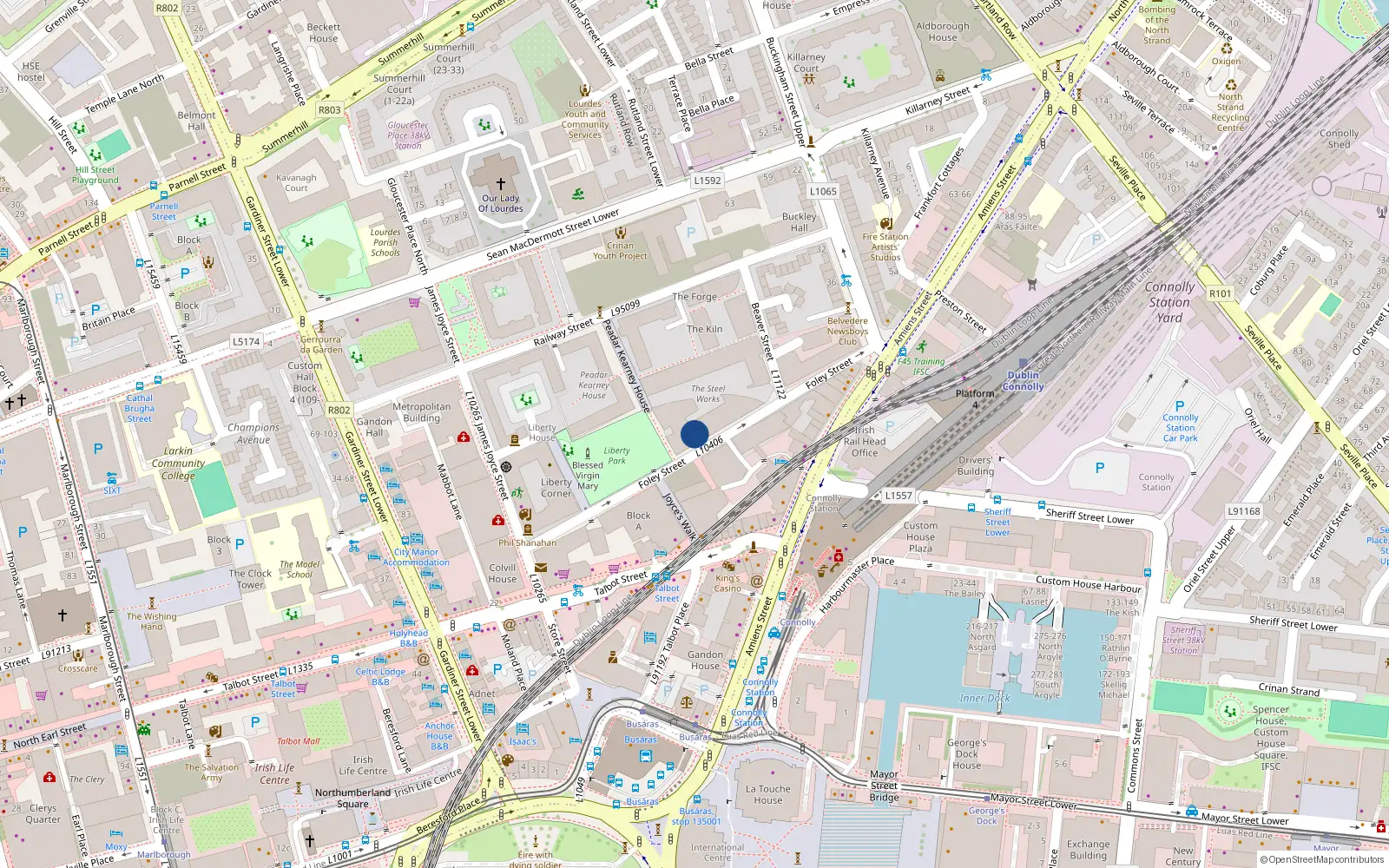 Overhead map showing the location of Apt 3, The Millhouse, Foley St Dublin 1