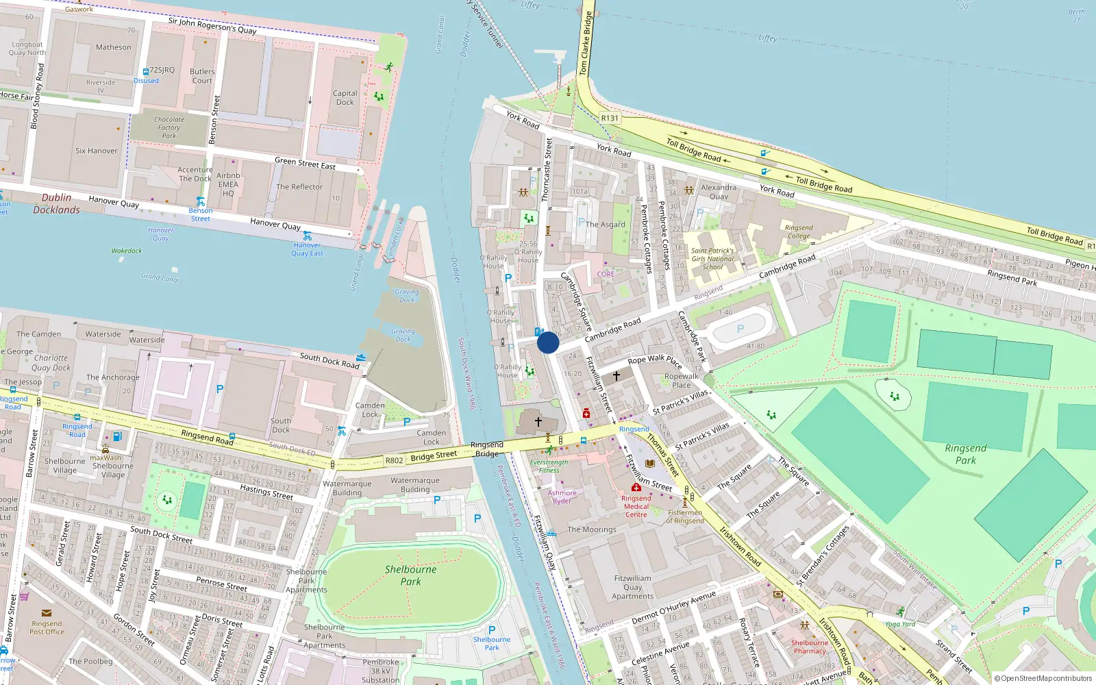 Overhead map showing the location of Apt 3 Thorncastle Court, 3 Thorncastle Street, Ringsend