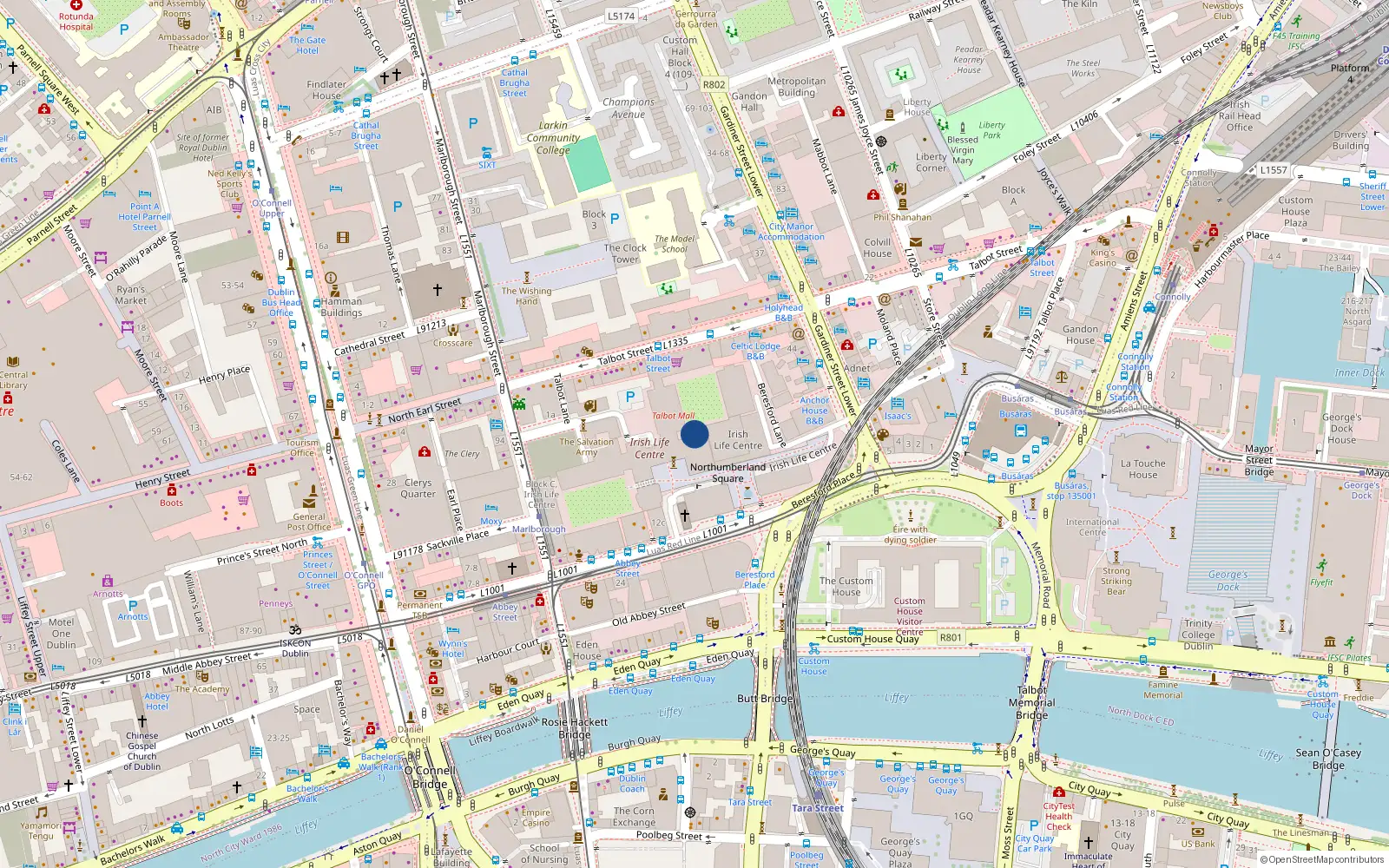 Overhead map showing the location of Apt 302, Irish Life Centre, Talbot Street