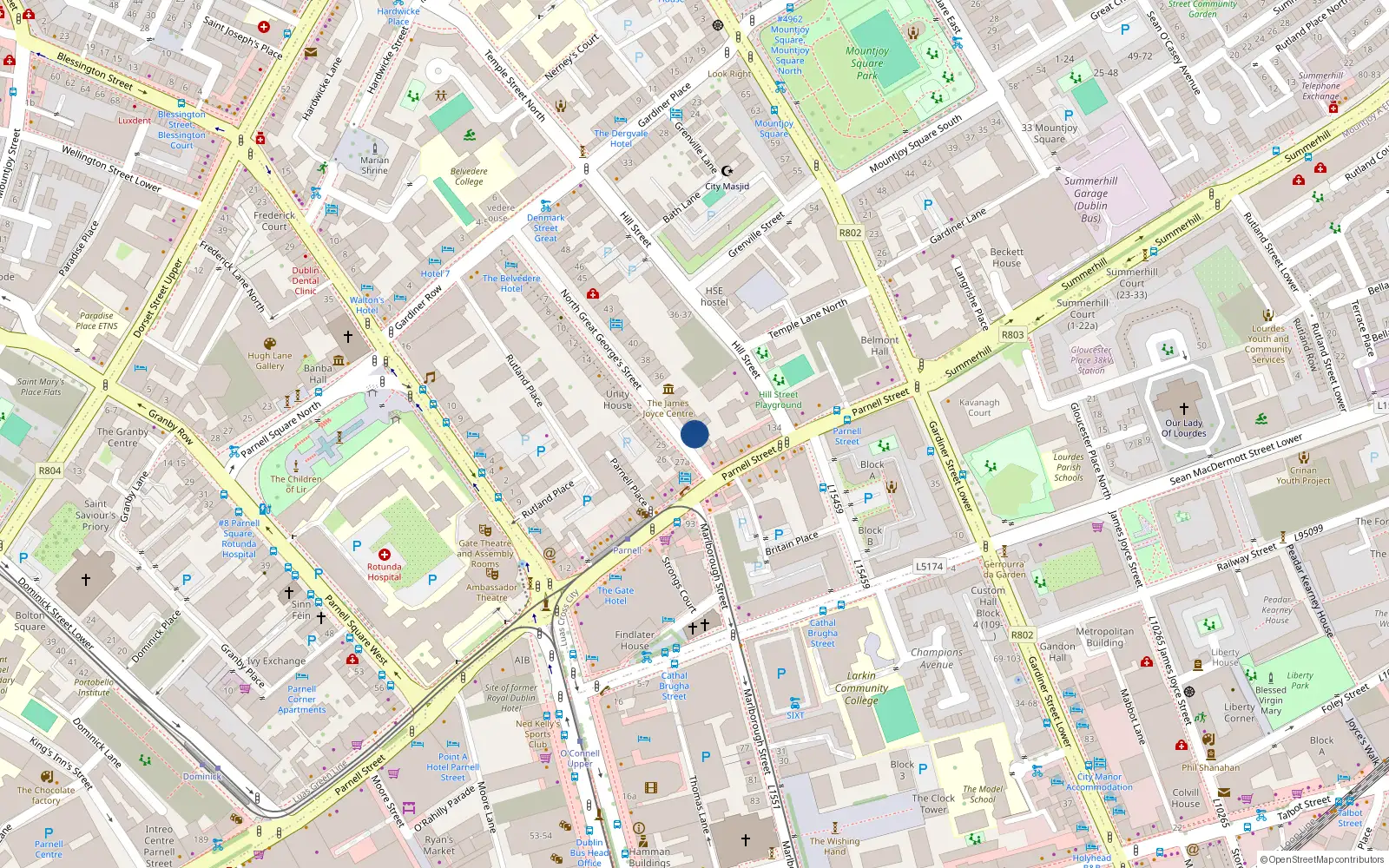 Overhead map showing the location of Apt 31 Belvedere Court, 30 North Great George's Street, Dublin 1