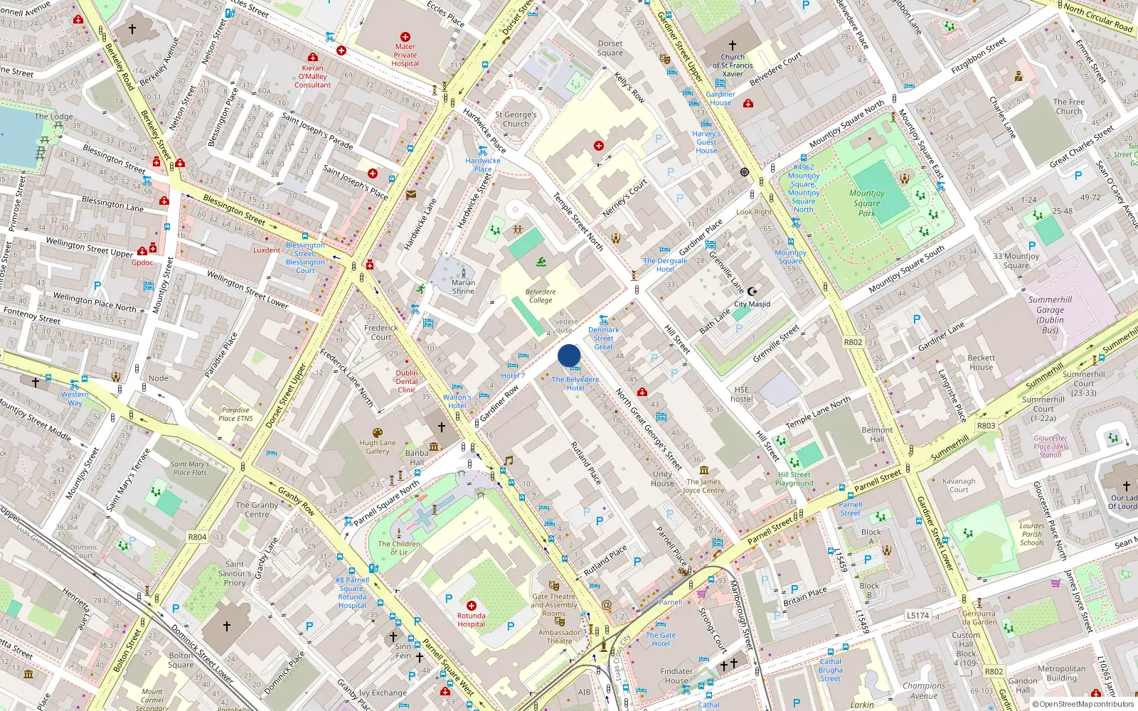 Overhead map showing the location of Apt 31, Kenmare House, 1 North Great George's Street, Dublin 1