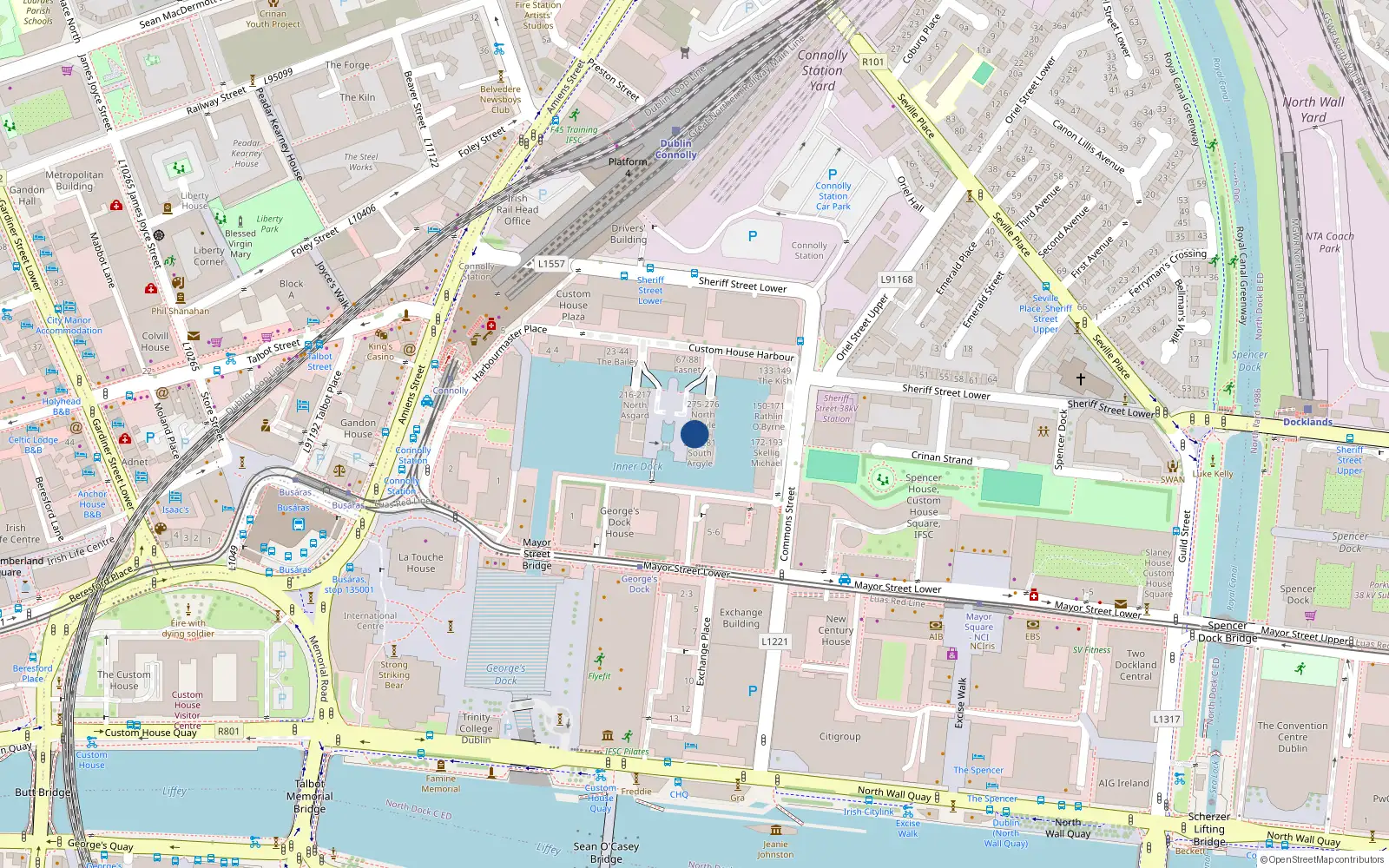 Overhead map showing the location of Apt 315, Argylle, Custom House Harbour Dublin 1