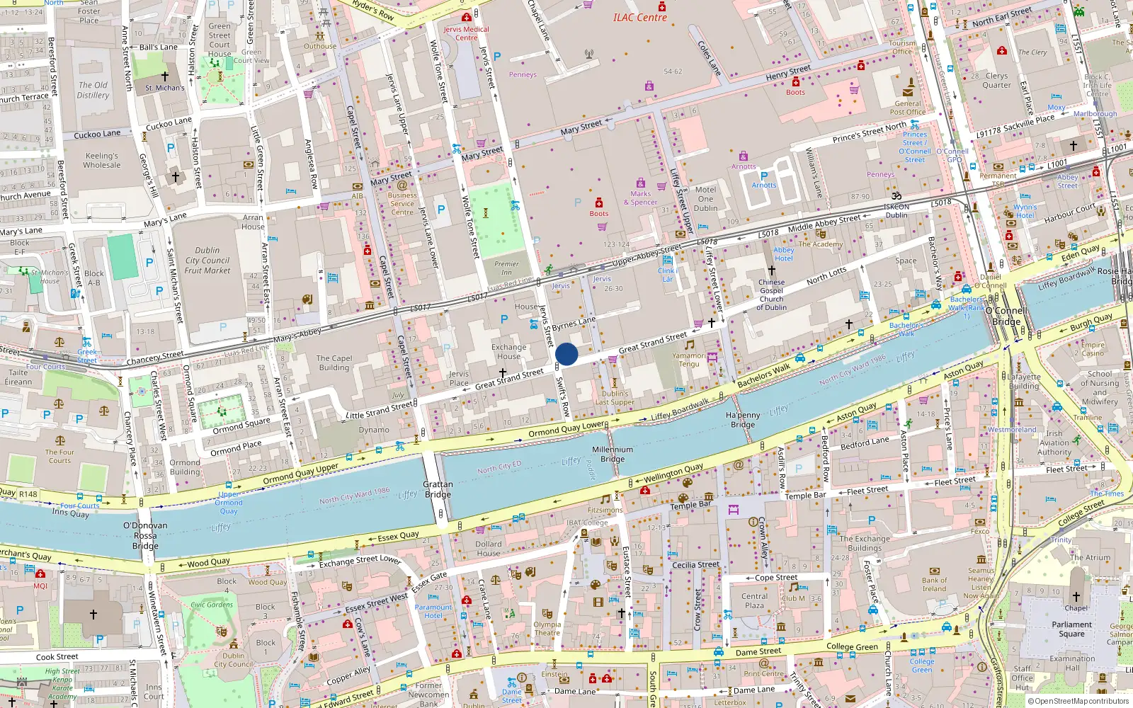 Overhead map showing the location of Apt 32 Jervis House, 1 Jervis St, Dublin