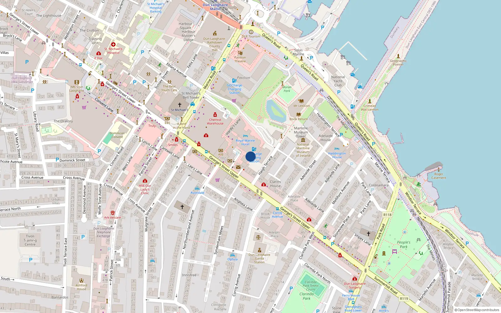Overhead map showing the location of Apt 32 Postal Address 11, Century Court, Dun Laoghaire