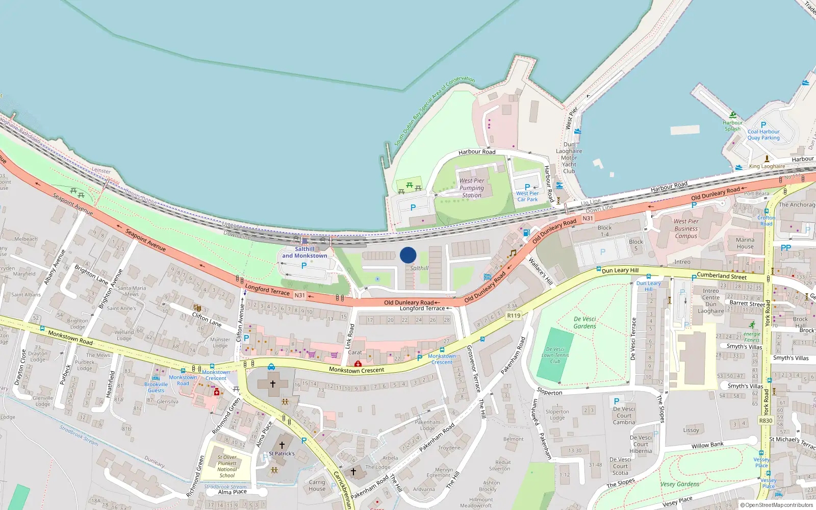 Overhead map showing the location of Apt 32 Salthill, Seapoint Avenue, Blackrock