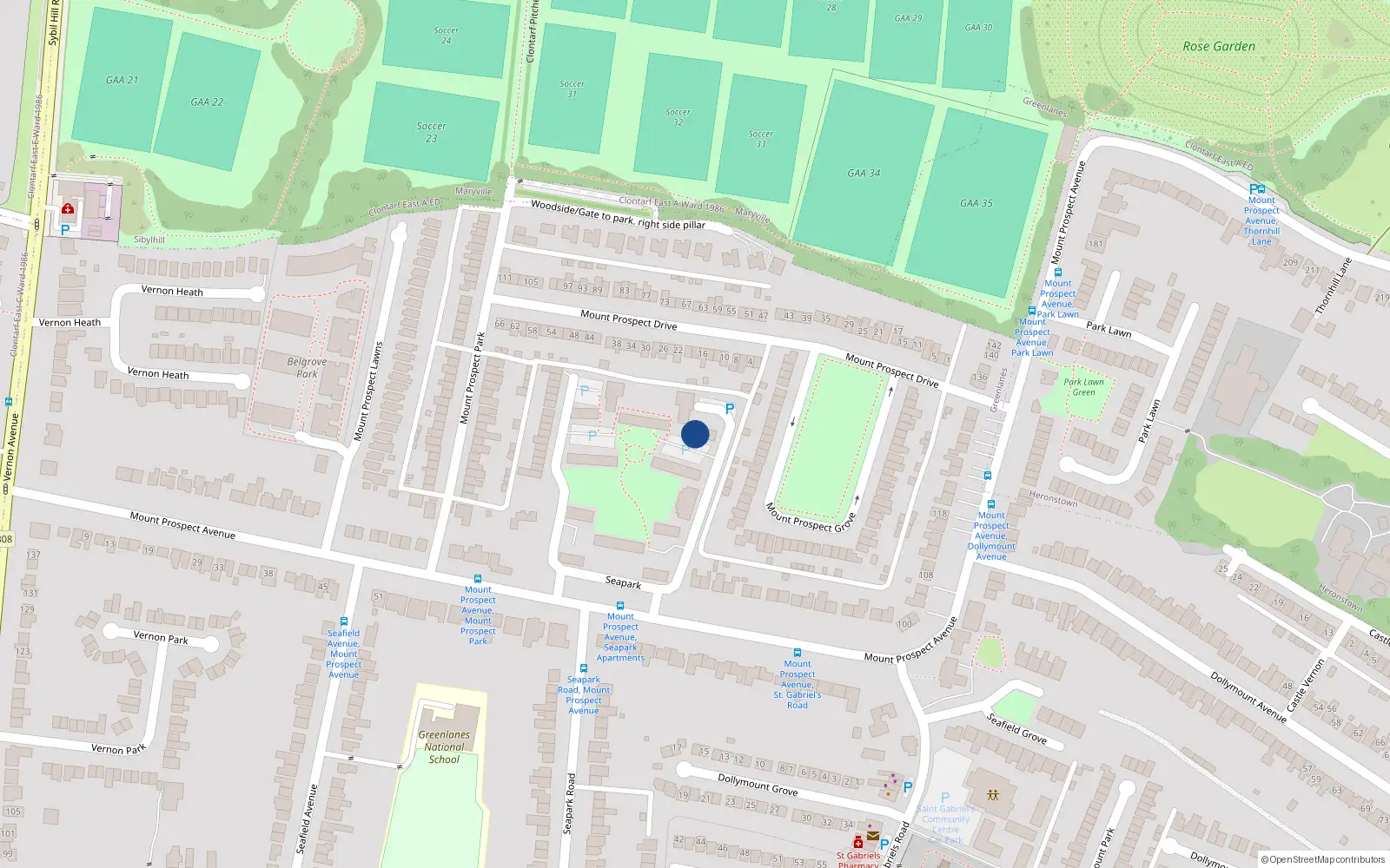 Overhead map showing the location of Apt 32, Seapark, Mount Prospect Avenue Dublin 3