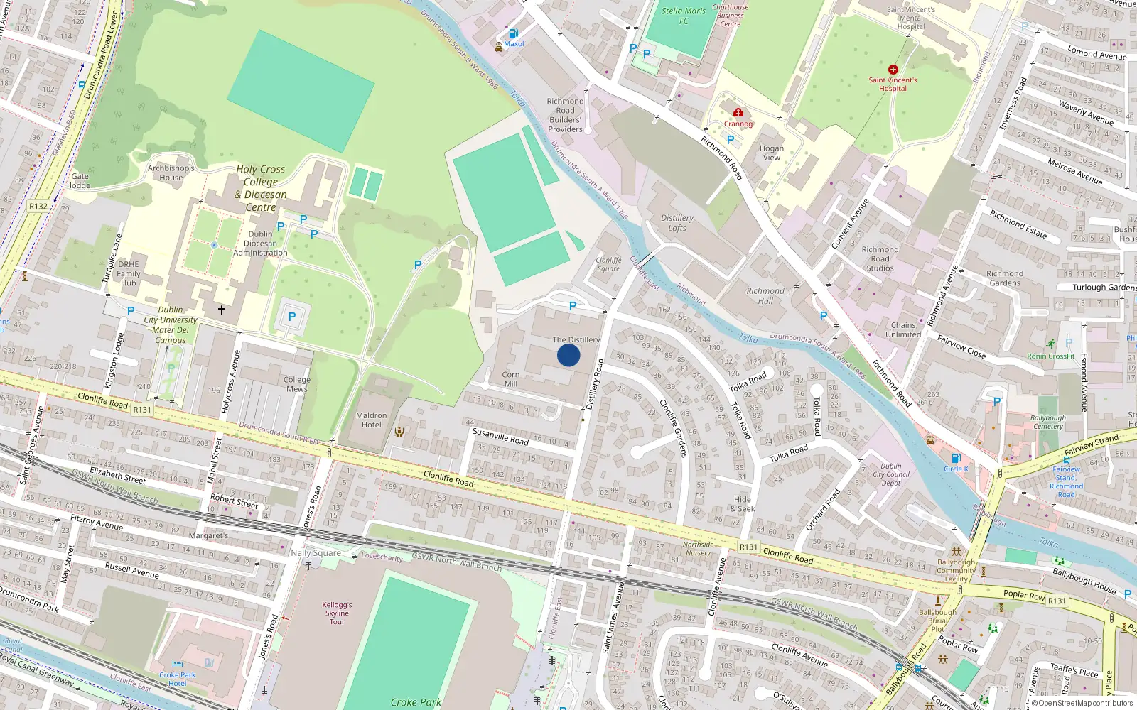 Overhead map showing the location of Apt 329 the Distillery, 203 Distillery Road, Drumcondra Dublin 3