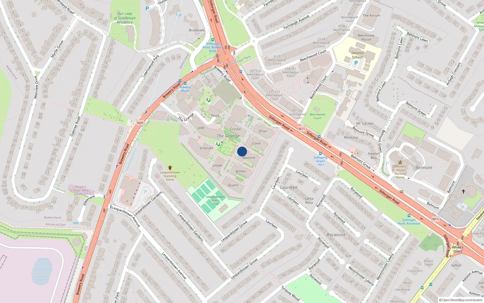 Overhead map showing the location of Apt 34 Abalone, The Grange, Stillorgan