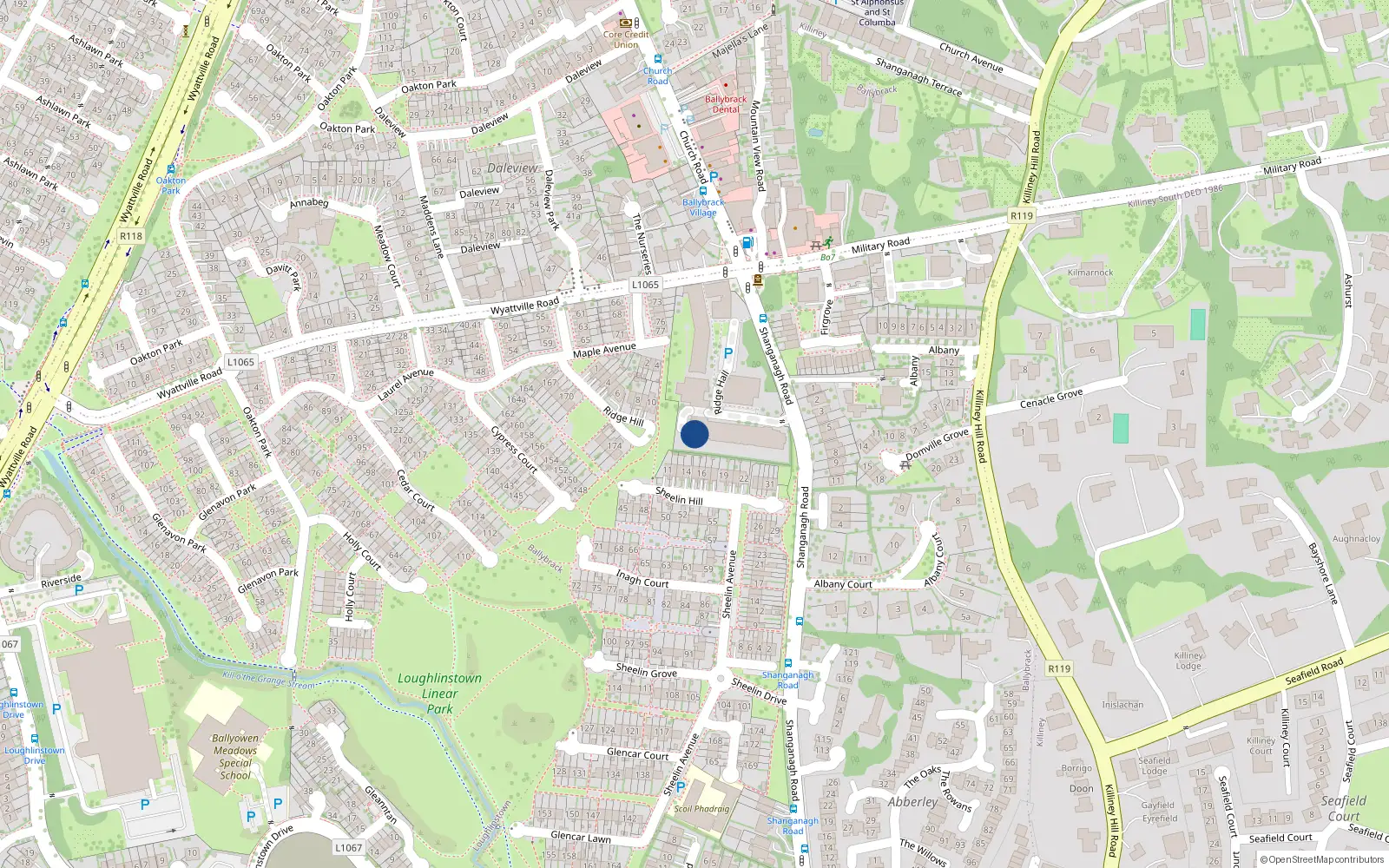 Overhead map showing the location of Apt 34, Ridge Hall Sycamore Block, Ballybrack