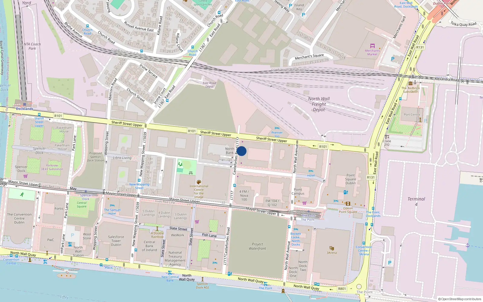 Overhead map showing the location of Apt 34, Smithfield Market, 112 Castleforbes Square, Dublin 1