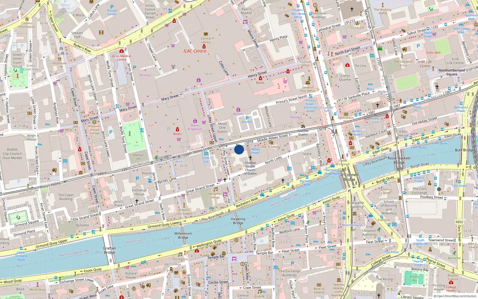 Overhead map showing the location of Apt 35, 46 Middle Abbey St, Dublin 1