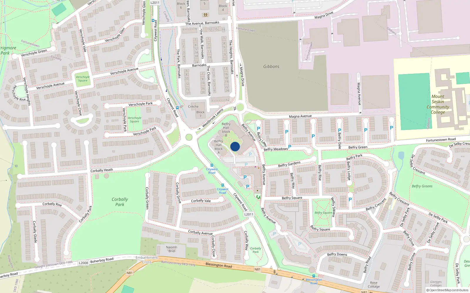 Overhead map showing the location of Apt 35 Belfry Hall, Citywest Road, Citywest